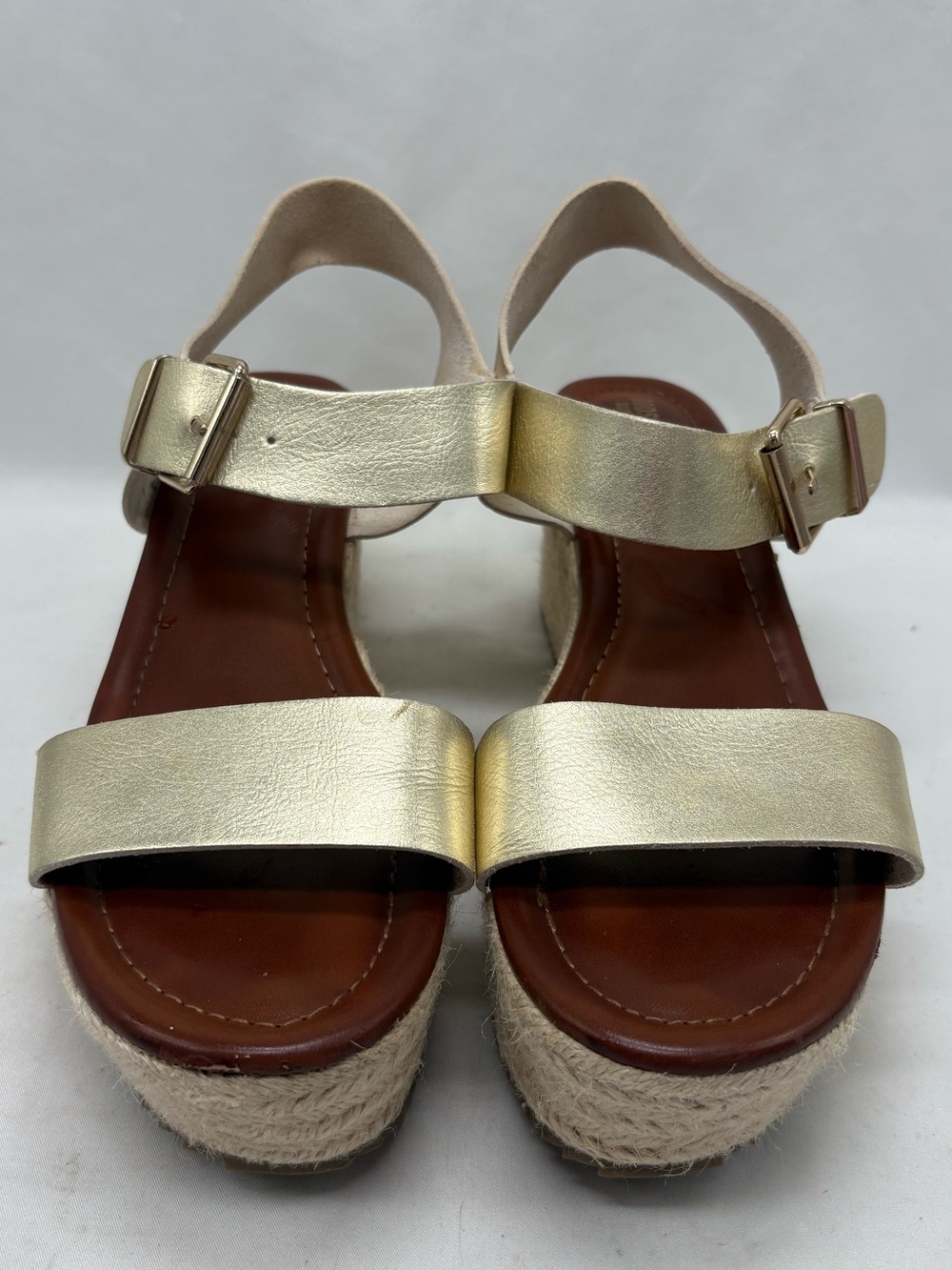 Mossimo Gold Espadrille Wedge Sandals – Size 9– Buckle Ankle Strap